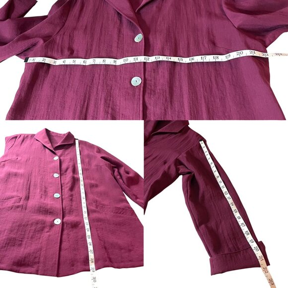 New Fridaze Women's Burgundy 100% Linen Button-Up Blazer Jacket Pockets Size XL - Picture 6 of 7